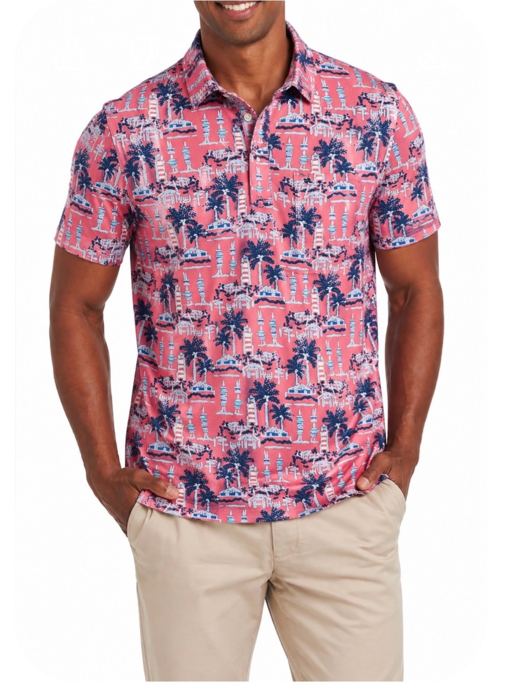 Vineyard Vines Men’s Edgartown Polo Pima Cotton Blend Palm Pattern Size XL